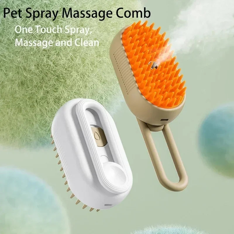 Cepillo de Vapor 3 en 1 para Mascotas: Limpieza, Masaje y Eliminación de Pelo