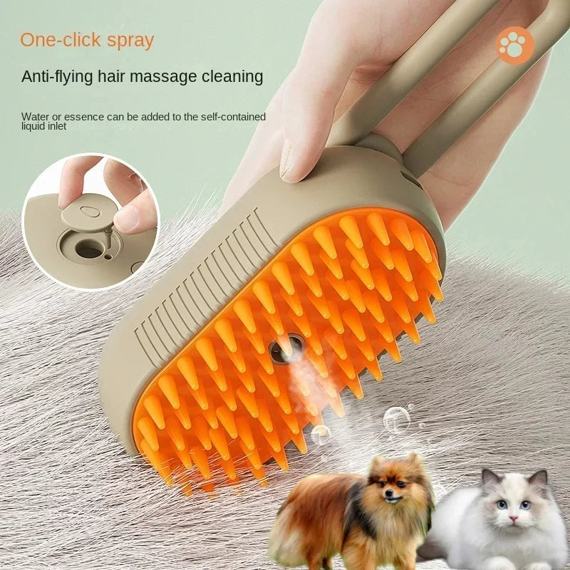 Cepillo de Vapor 3 en 1 para Mascotas: Limpieza, Masaje y Eliminación de Pelo